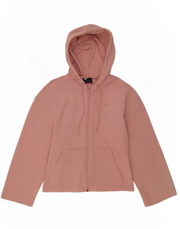 Damski sweter oversize z kapturem i zamkiem błyskawicznym Nike, UK 10, mały, różowy, bawełniany