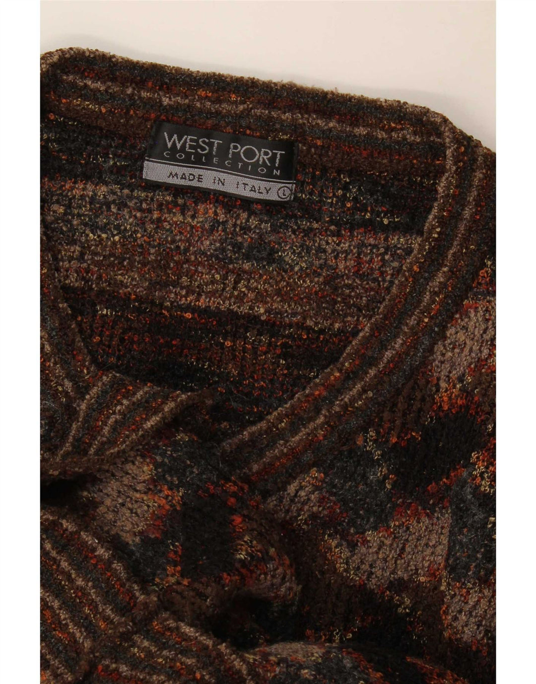 Męski sweter West Port z dekoltem w kształcie litery V, duży, brązowy, geometryczny