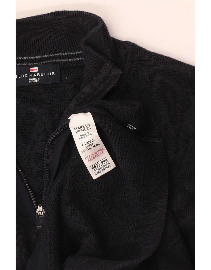 Marks & Spencer Męski niebieski sweter z zamkiem przy szyi XL, granatowy