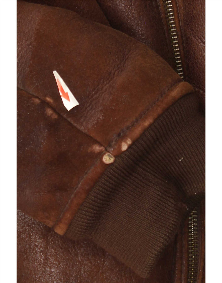 Męska kurtka Bomber Shearling w stylu vintage, UK 42 XL, brązowa
