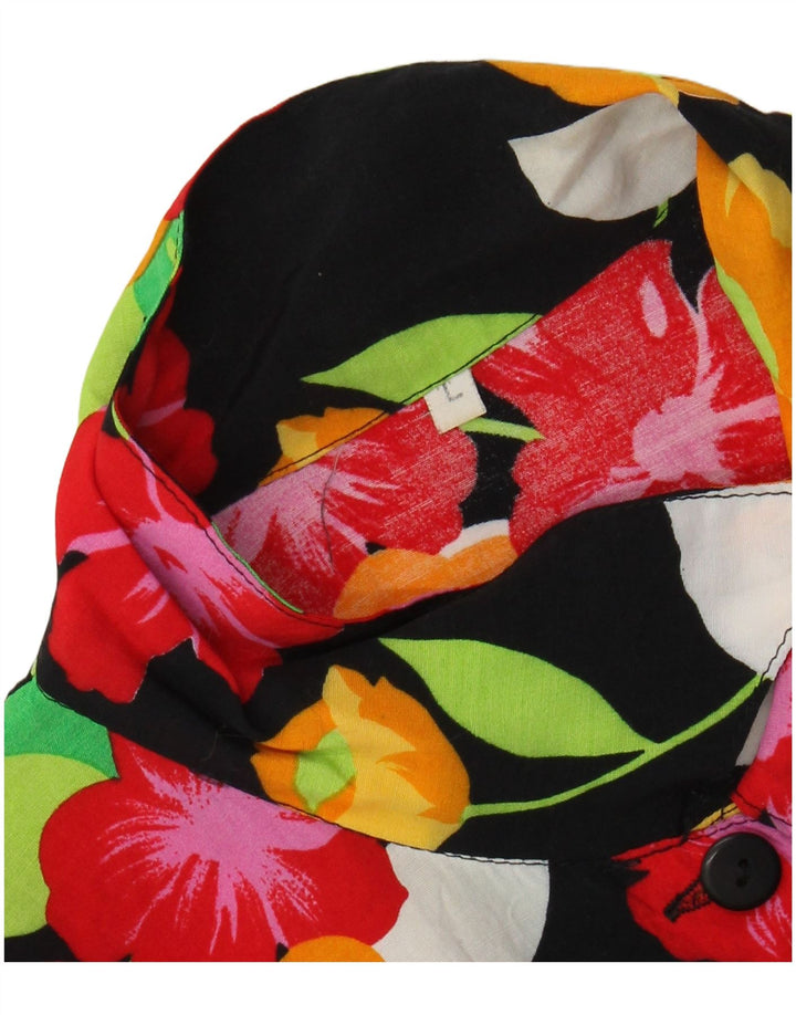 Damska bluzka koszulowa z krótkim rękawem VINTAGE UK 16, duża, czarna w kwiaty