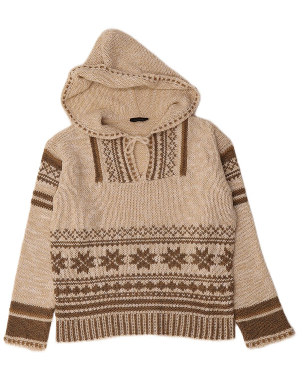 Vintage damski sweter z kapturem UK 12 średni beż Fair Isle