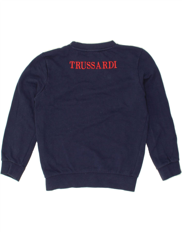 TRUSSARDI Boys Graphic Sweatshirt Jumper 9-10 Years Navy Blue Cotton Vintage Trussardi and Second-Hand Trussardi from Messina Hembry 