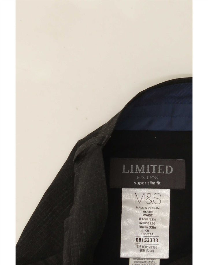 Marks & Spencer Męskie spodnie garniturowe Super Slim Fit W32 L33 Szara kratka