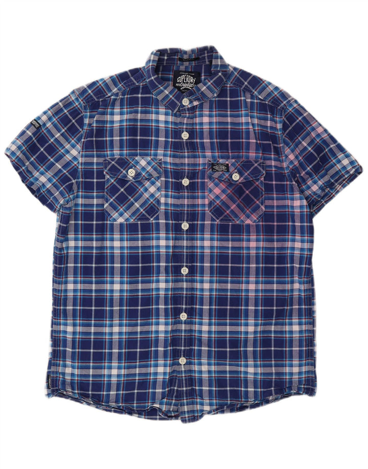 Męska koszula z krótkim rękawem Superdry, duża, niebieska, bawełniana krata