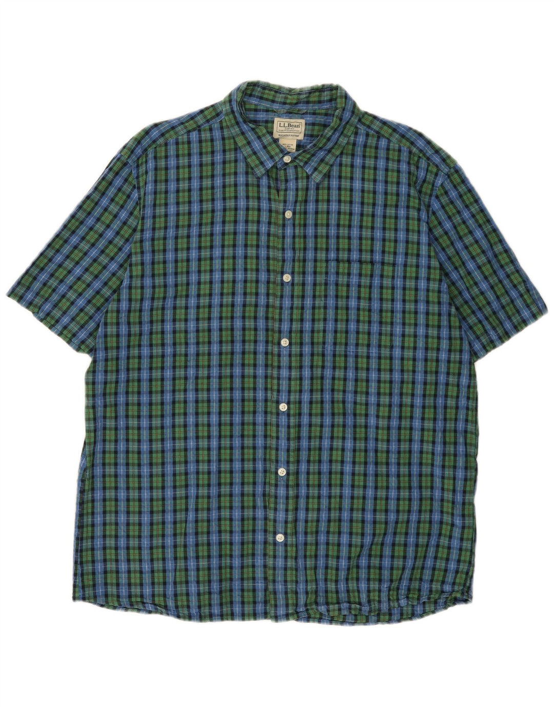 Koszula męska z krótkim rękawem L.L.BEAN, duża, bawełniana w zieloną kratkę