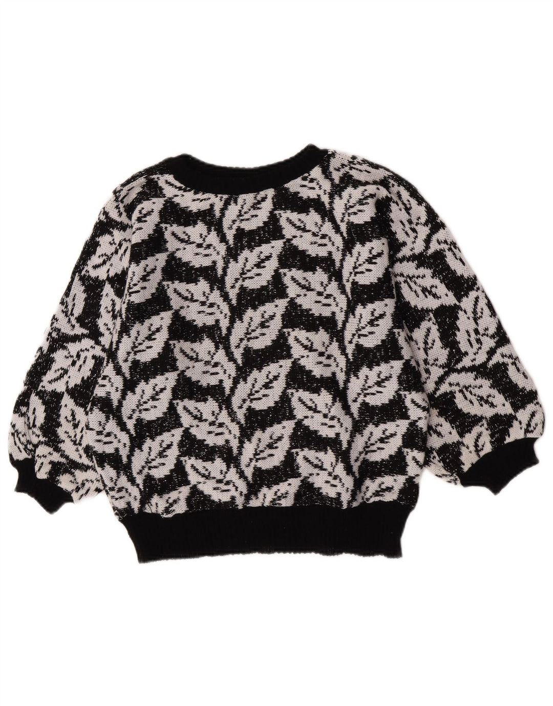 Vintage damski sweter z abstrakcyjnym wzorem i okrągłym dekoltem UK 14, średni czarny