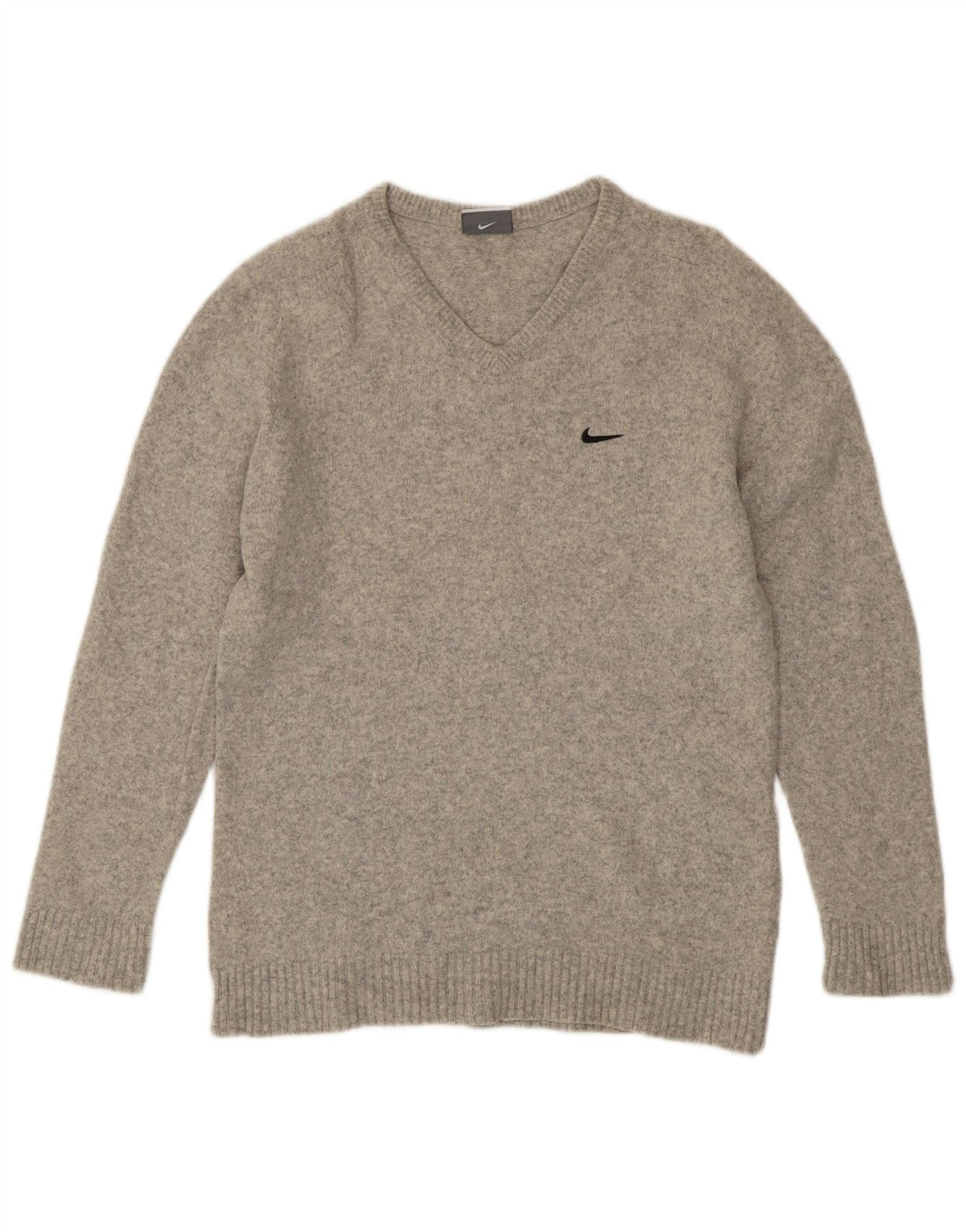 Damski sweter z dekoltem w kształcie litery V, UK 14, duży, szary, wełniany