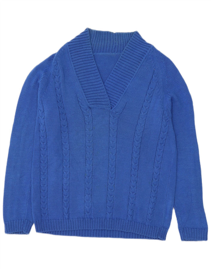 Sweter męski w stylu vintage z dekoltem w kształcie litery V, średnioniebieski