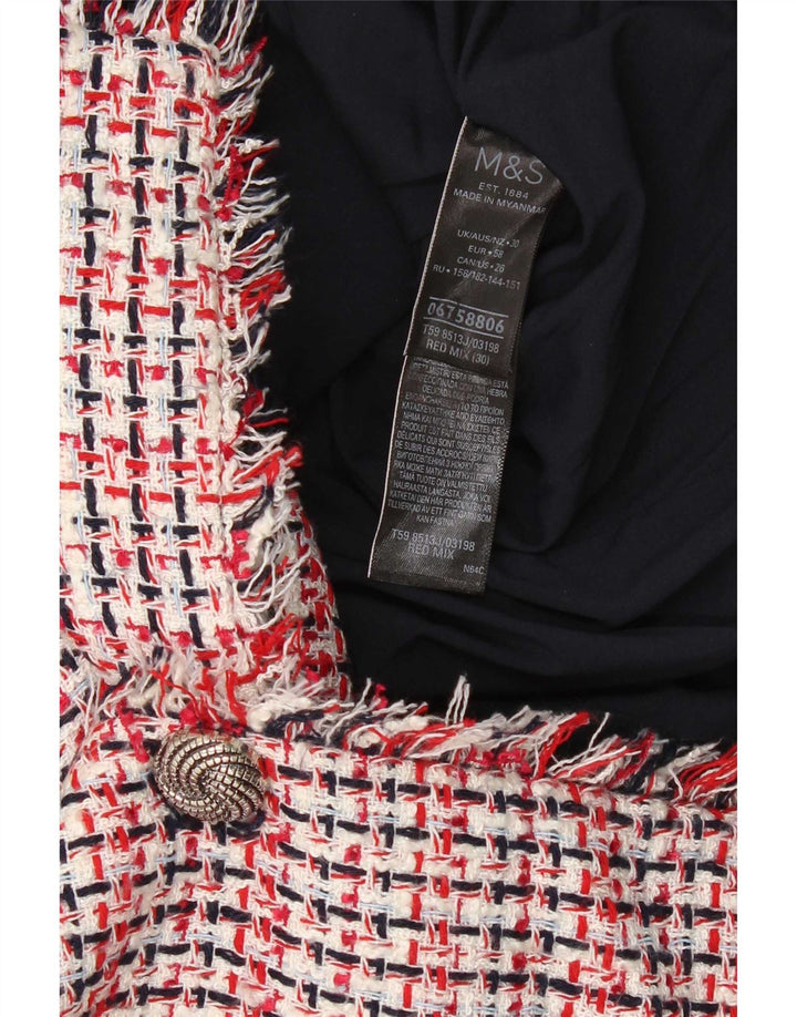 Marks & Spencer Damska marynarka zapinana na 3 guziki, UK 30 6XL, poliester w czerwoną kratę
