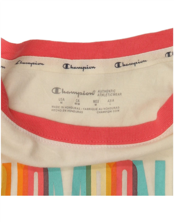 Damska koszulka CHAMPION Crop Graphic Top UK 14 w kolorze średniej bieli