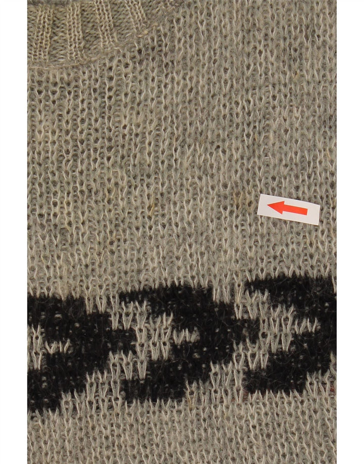 Vintage męski sweter z okrągłym dekoltem, rozmiar 40, średnie szare paski
