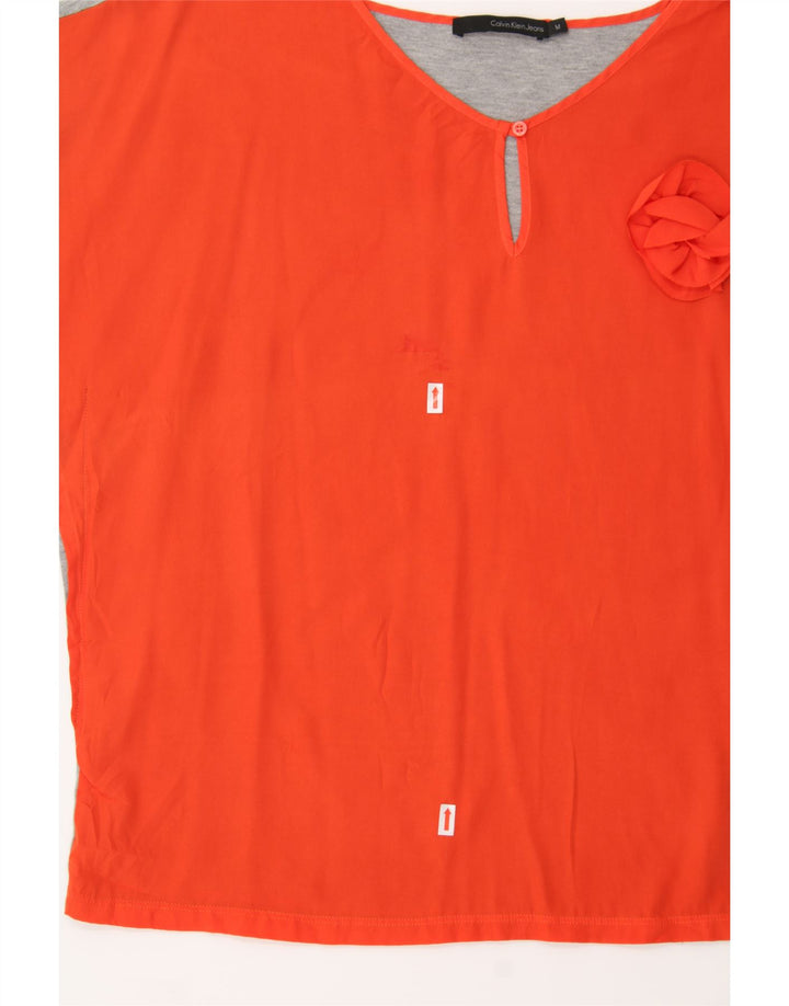 CALVIN KLEIN Womens Oversized Blouse Top UK 14 Medium Orange Colourblock Vintage Calvin Klein and Second-Hand Calvin Klein from Messina Hembry 