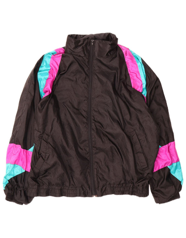 Męska kurtka dresowa o luźnym kroju w stylu vintage, mała czarna z blokiem kolorów