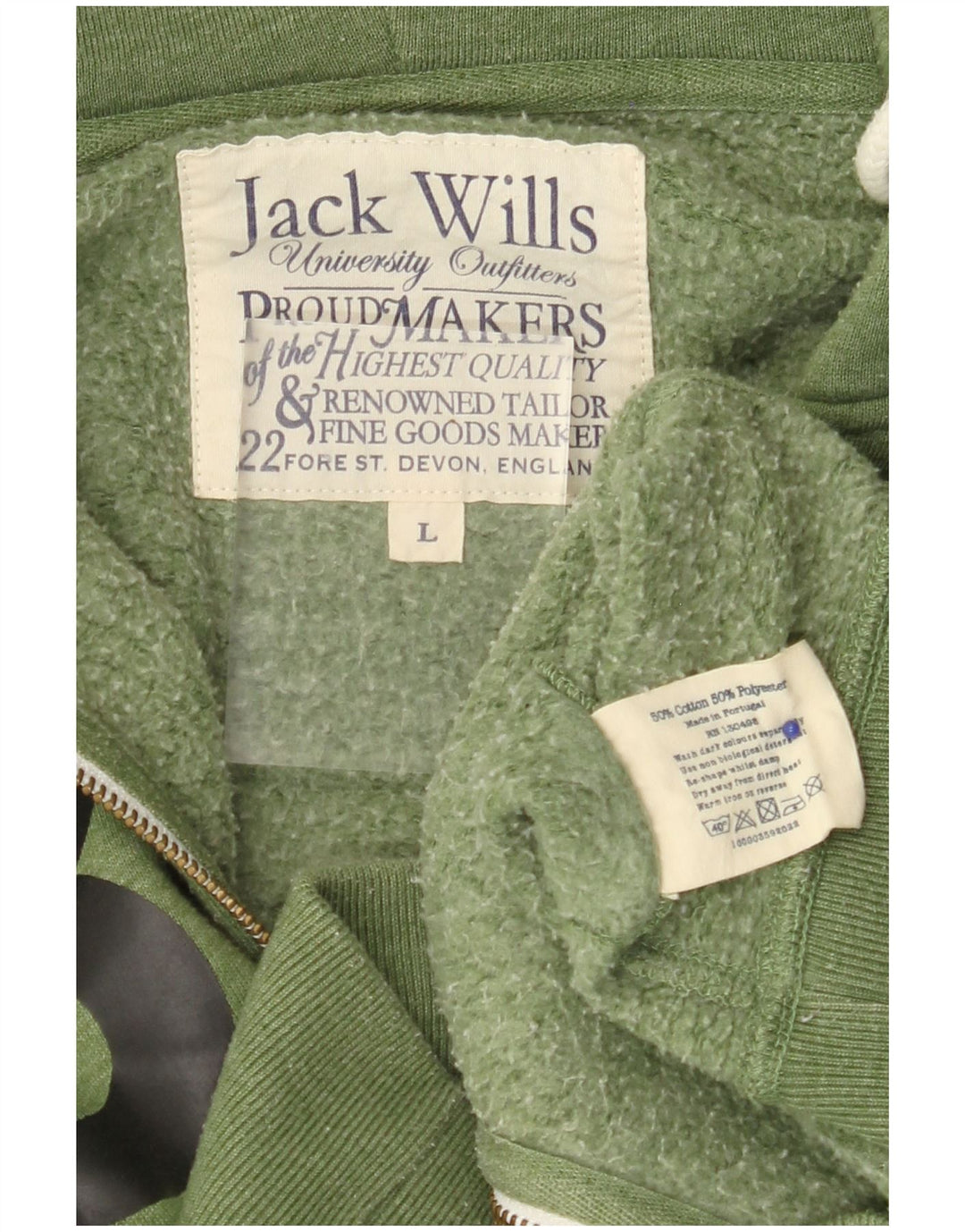 Męski sweter JACK WILLS z grafiką i zamkiem błyskawicznym, duży, zielony, bawełniany