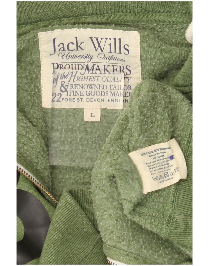 Męski sweter JACK WILLS z grafiką i zamkiem błyskawicznym, duży, zielony, bawełniany