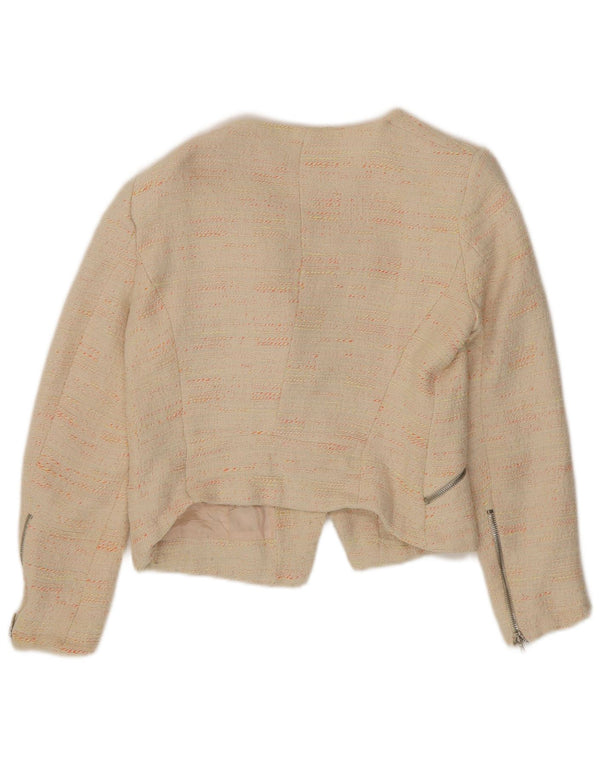Zara Womens Crop Blazer Jacket UK 12 Medium Beige Flecked Cotton