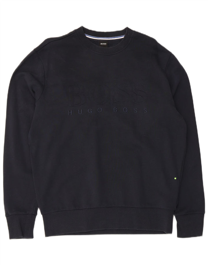 Męska bluza z grafiką Hugo Boss, średnia, granatowa bawełna