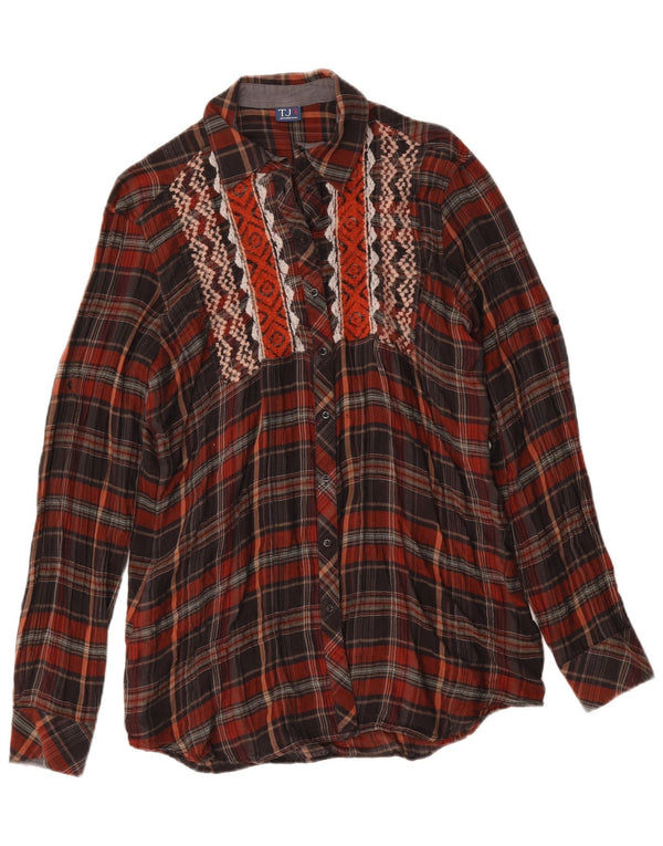 Damska koszula o długim kroju Trussardi UK 14 w średnią bordową kratkę