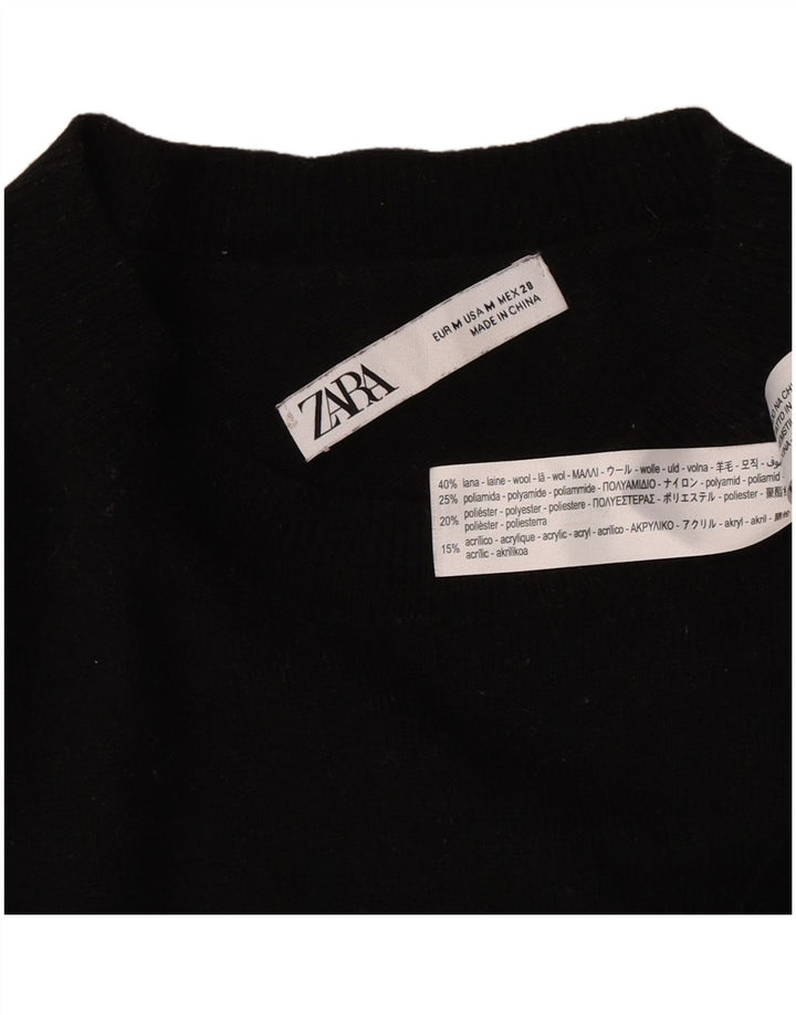 Damski sweter oversize Zara z okrągłym dekoltem UK 14, średnia czarna wełna