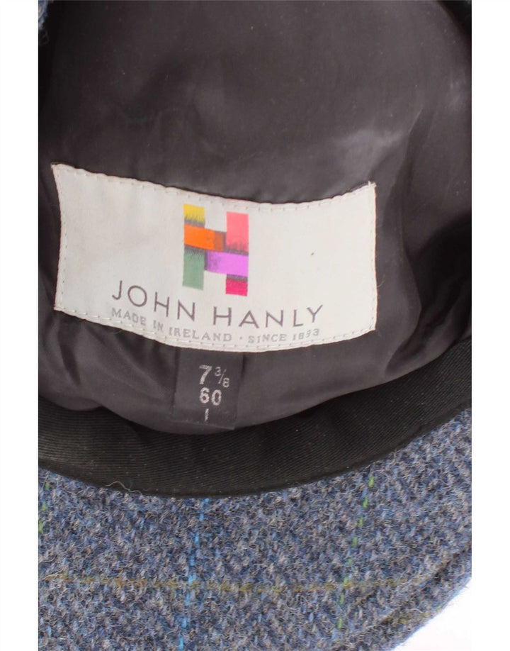 John Hanly Mens Flat Cap XL Blue Herringbone New Wool Classic