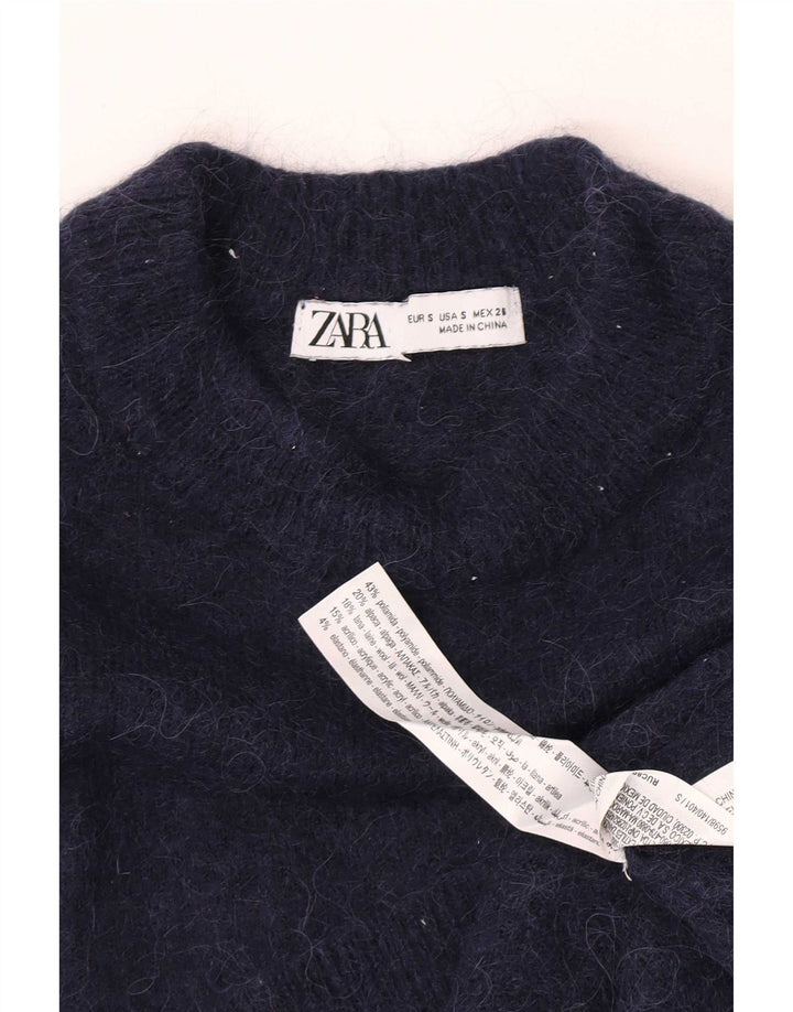 Sweter damski Zara z okrągłym dekoltem UK 10, mały, granatowy, poliamid