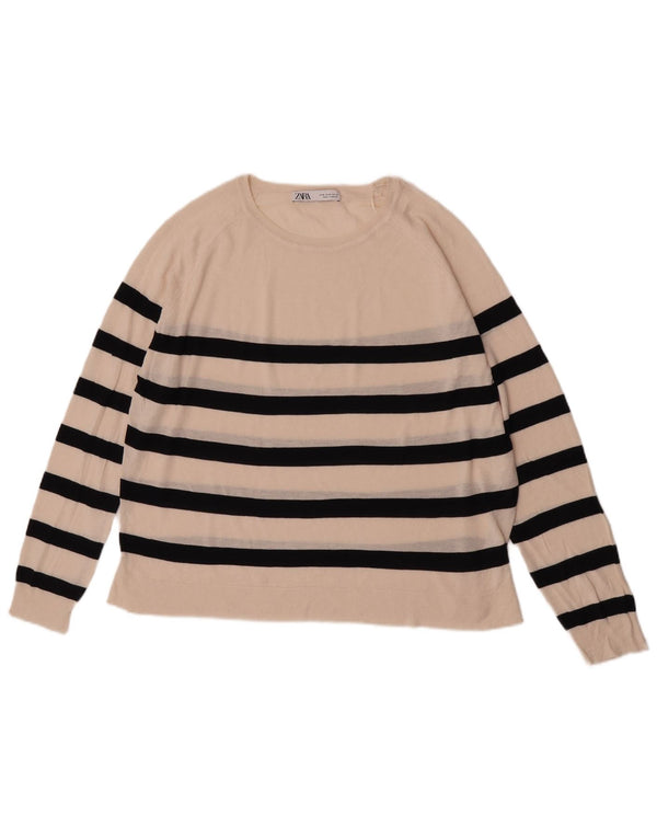 Damski sweter Zara z dekoltem w łódkę UK 18 XL, wiskoza w białe paski