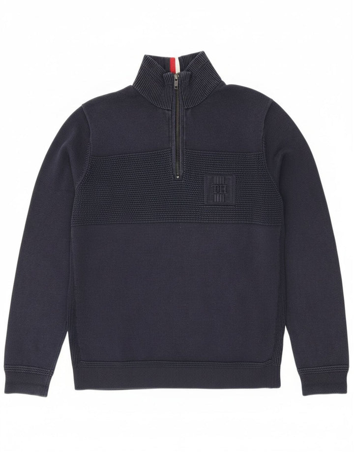 Męski sweter zapinany na zamek Tommy Hilfiger, średni granatowy, bawełniany
