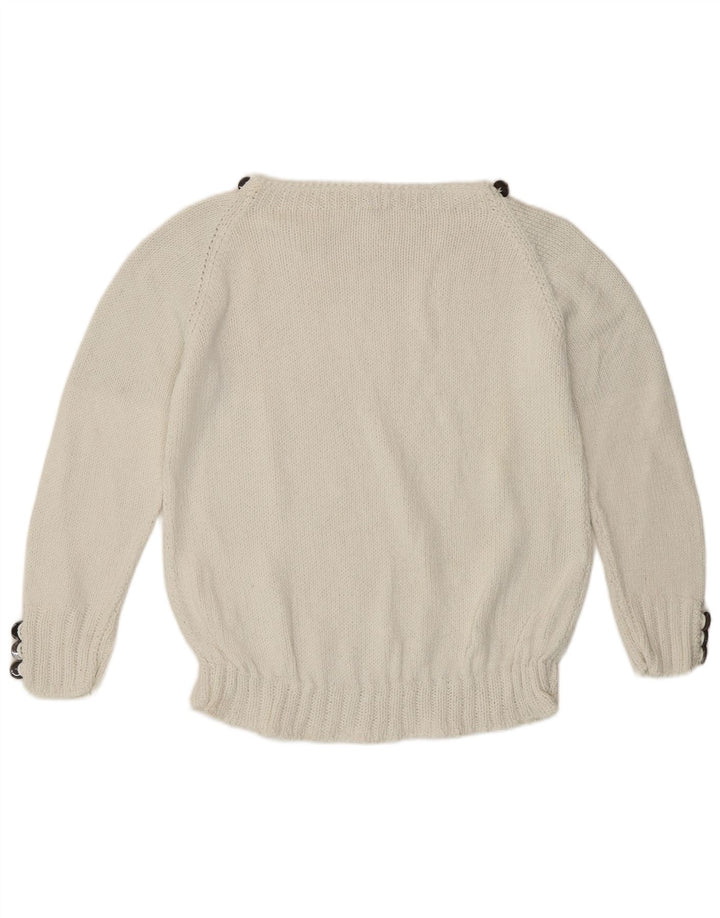 Sweter damski w stylu vintage z dekoltem w łódkę UK 12 Średni biały