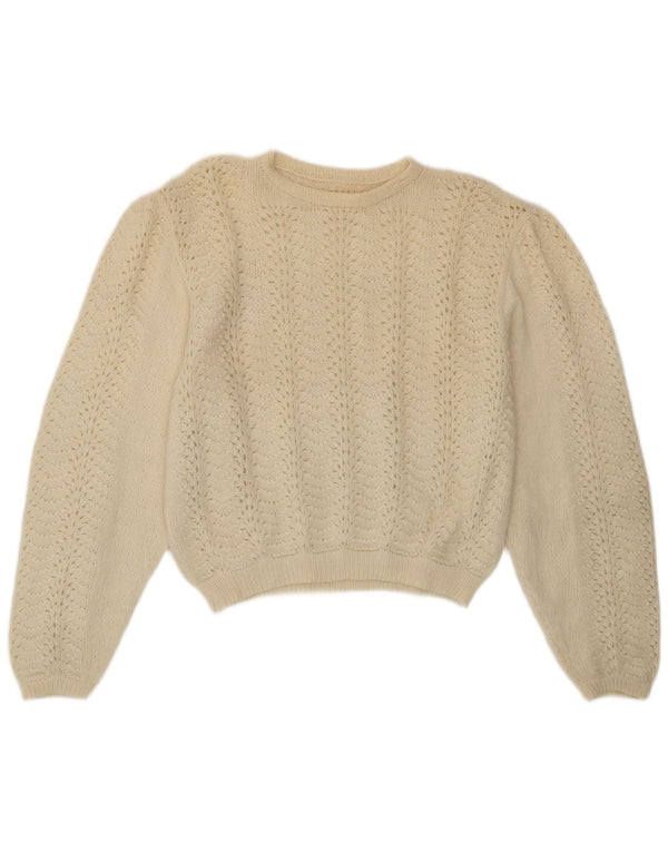 Sweter damski w stylu vintage z okrągłym dekoltem UK 16, duży w kolorze złamanej bieli