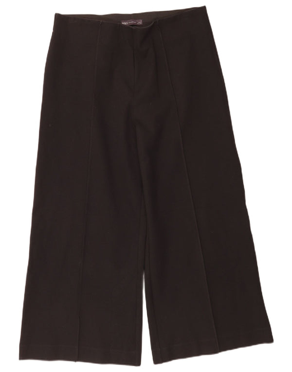 Marks & Spencer Womens Wide Leg Cropped Trousers UK 14 Large W34 L25 Black