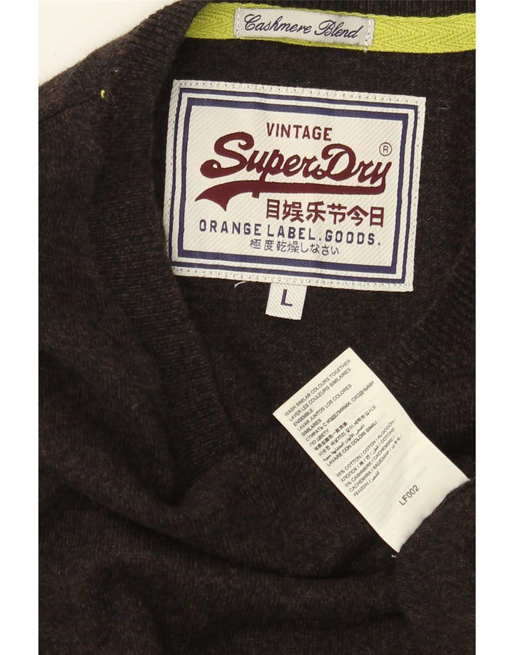 Męski sweter Superdry z dekoltem w kształcie litery V, duży, brązowy, bawełniany