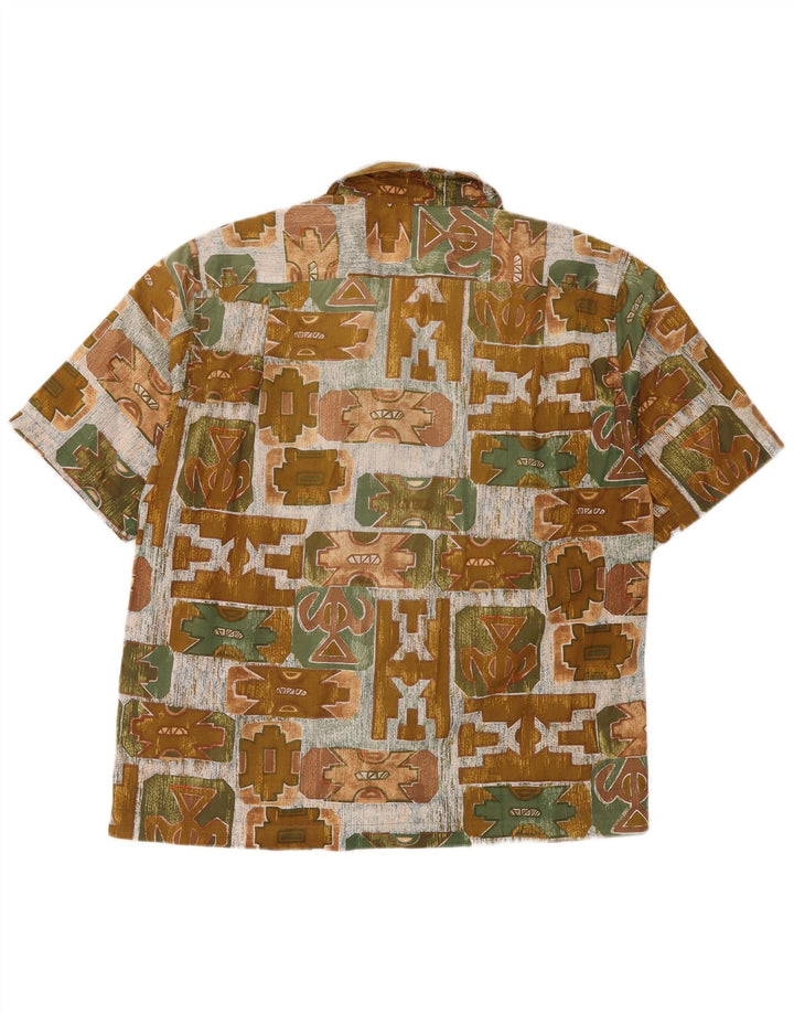 Koszula męska z krótkim rękawem w stylu vintage, średnia khaki, geometryczna