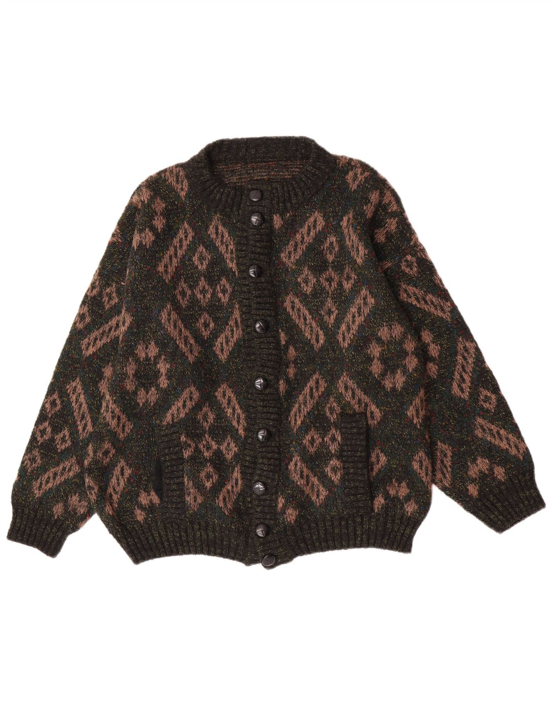 Sweter męski w stylu vintage, duży, zielony, geometryczny, wełniany