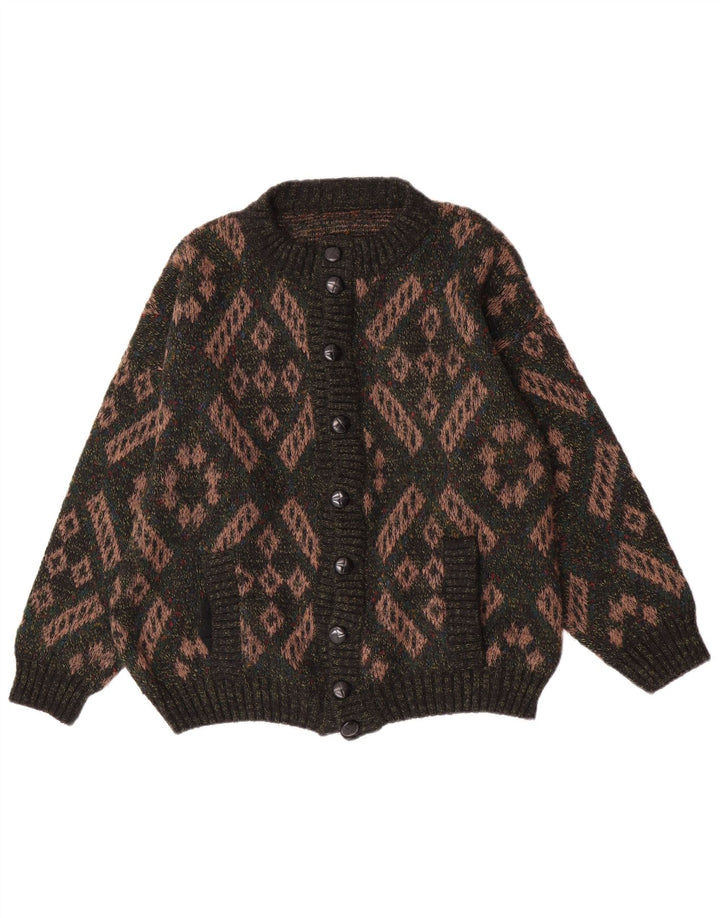 Sweter męski w stylu vintage, duży, zielony, geometryczny, wełniany