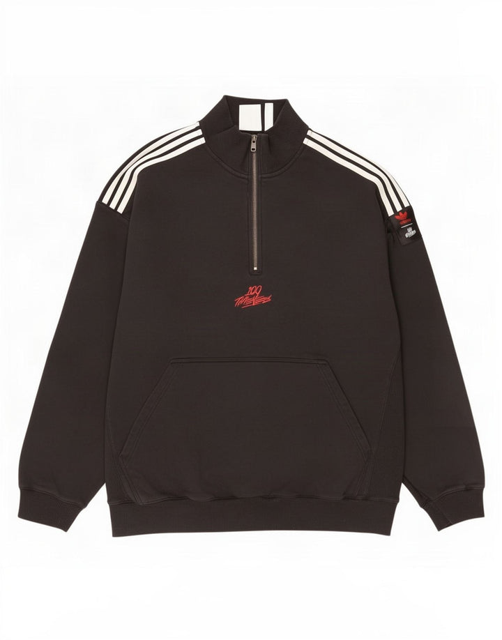 Adidas Męska bluza z zamkiem błyskawicznym, duża, czarna bawełna