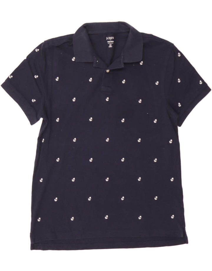 J. CREW Mens Abstract Pattern Slim Fit Polo Shirt Large Navy Blue Cotton Vintage J. Crew and Second-Hand J. Crew from Messina Hembry 