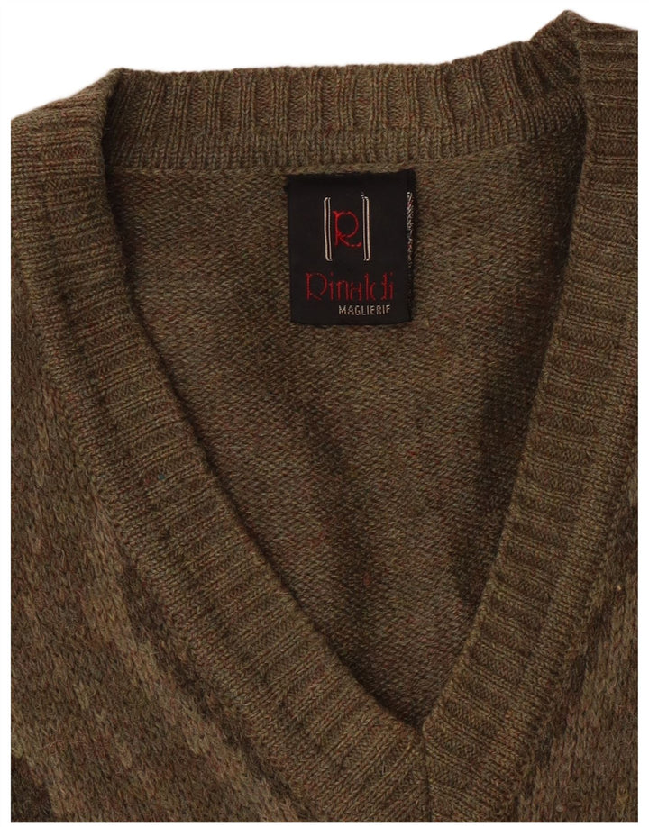 Rinaldi Męski sweter z dekoltem w kształcie litery V, średni khaki Argyle/diamentowa wełna