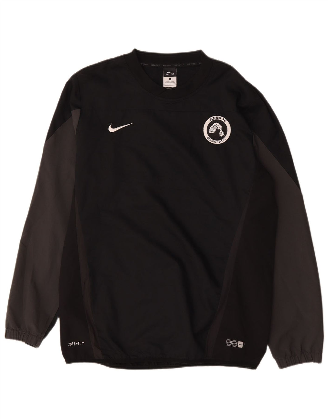 Męska koszulka Nike Dri Fit z grafiką, długim rękawem, dużym czarnym poliestrem w blokach kolorów