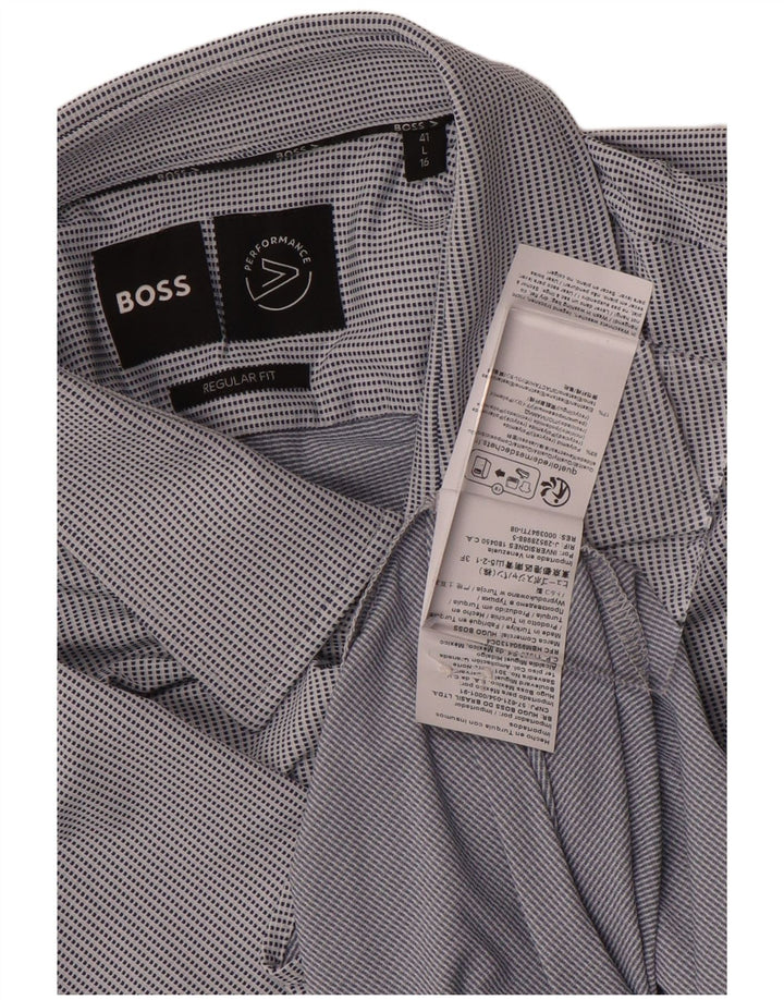 Koszula męska Hugo Boss o regularnym kroju, rozmiar 41 16, duża, niebieska, w cętki, poliamid