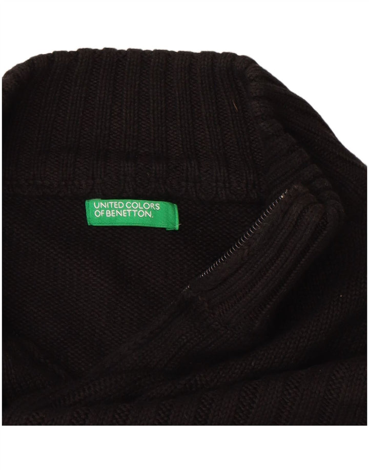 BENETTON Damski sweter rozpinany UK 16, duży, czarny, bawełniany