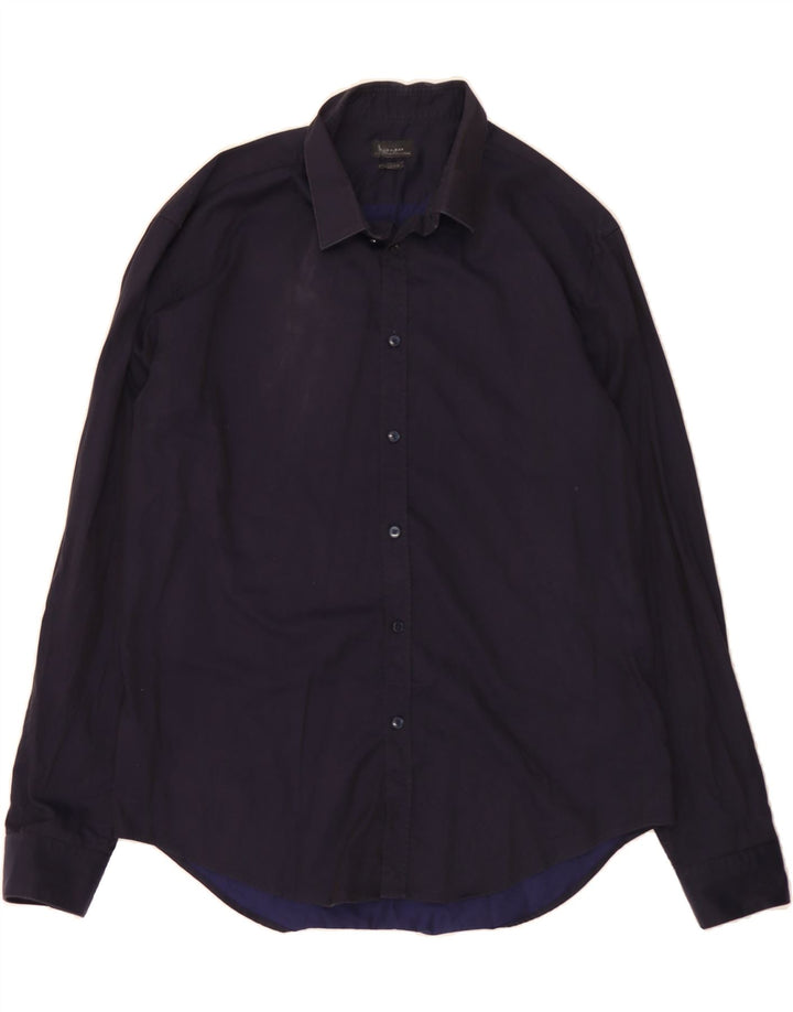 ZARA Mens Shirt Large Navy Blue Cotton Vintage Zara and Second-Hand Zara from Messina Hembry 