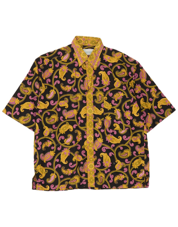 Koszula męska z krótkim rękawem w stylu vintage, średnia żółta bawełna Paisley