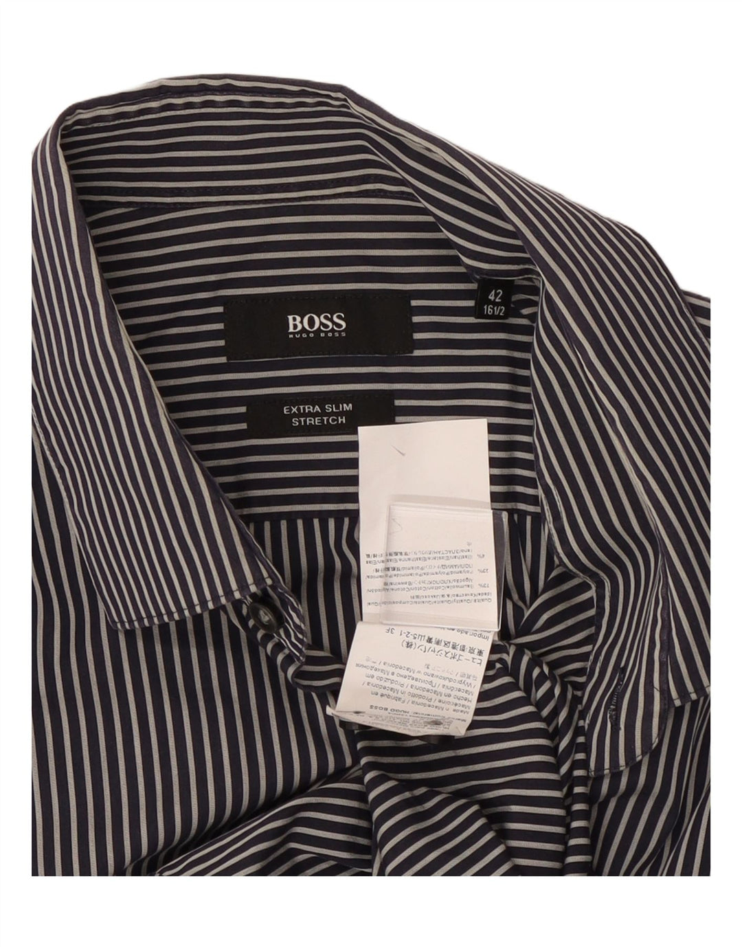 HUGO BOSS Mens Stretch Shirt Size 42 16 1/2 Large Black Pinstripe