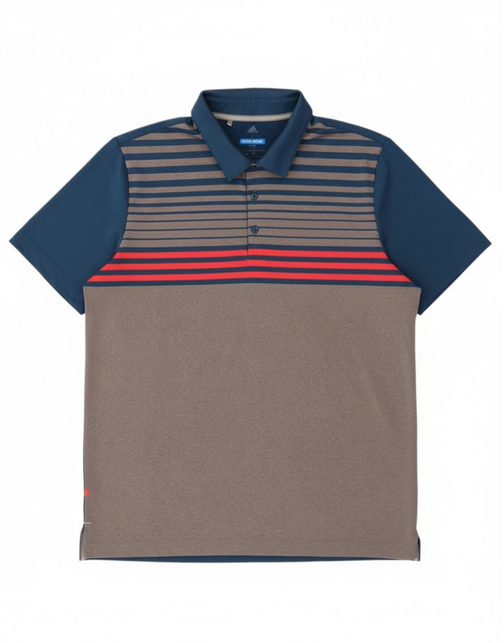 Męska koszulka polo Adidas, duża, szara, z blokami kolorów, poliester