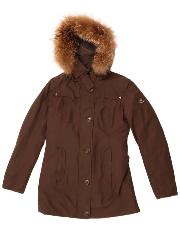 CANADIENS Womens Hooded Padded Jacket EU 40 Medium Brown Cotton