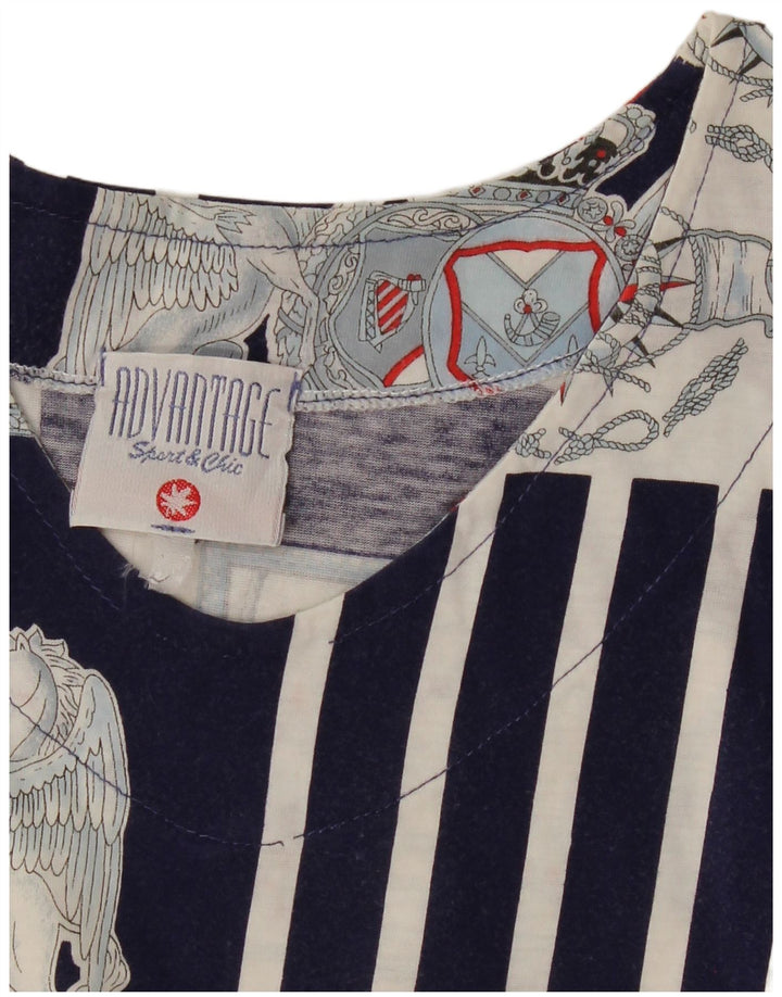 ADVANTAGE Mens Graphic T-Shirt Top Large Navy Blue Patchwork