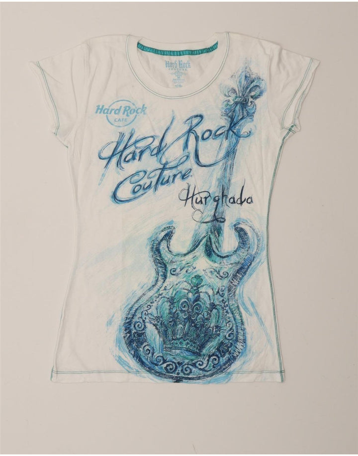 T-shirt dziewczęcy HARD ROCK CAFE Hurghada z grafiką, 7-8 lat, średni biały