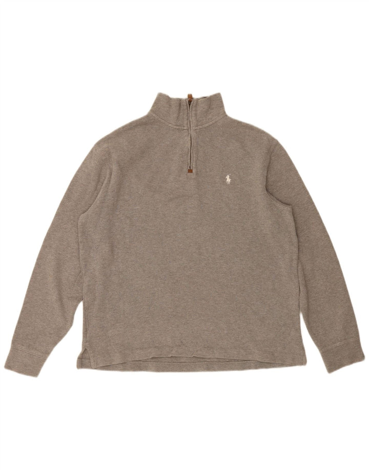 Polo Ralph Lauren Męski top z długim rękawem i zamkiem błyskawicznym, średnioszary, bawełniany
