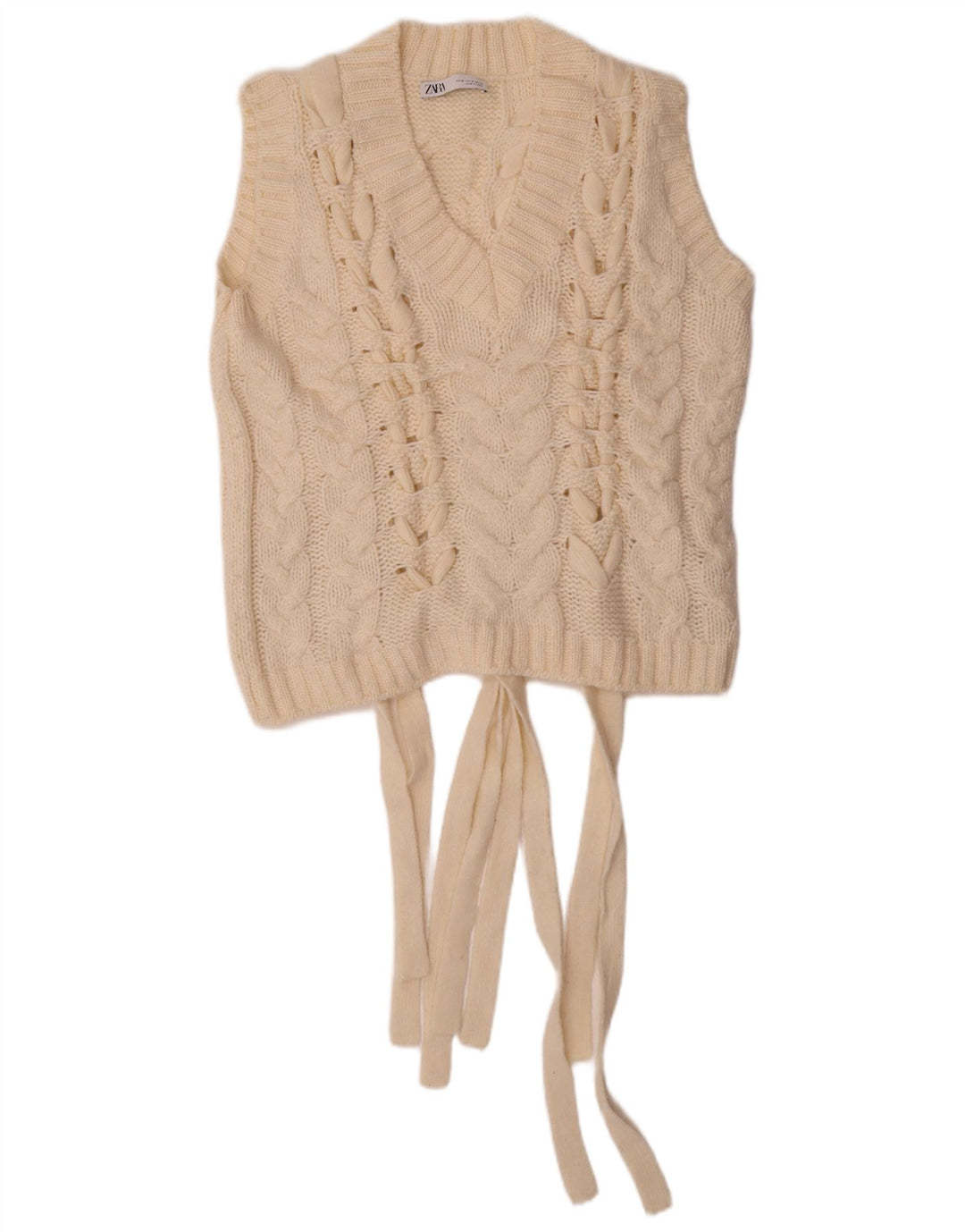 ZARA Womens Crop Vest Tank Top UK 14 Medium Off White Acrylic